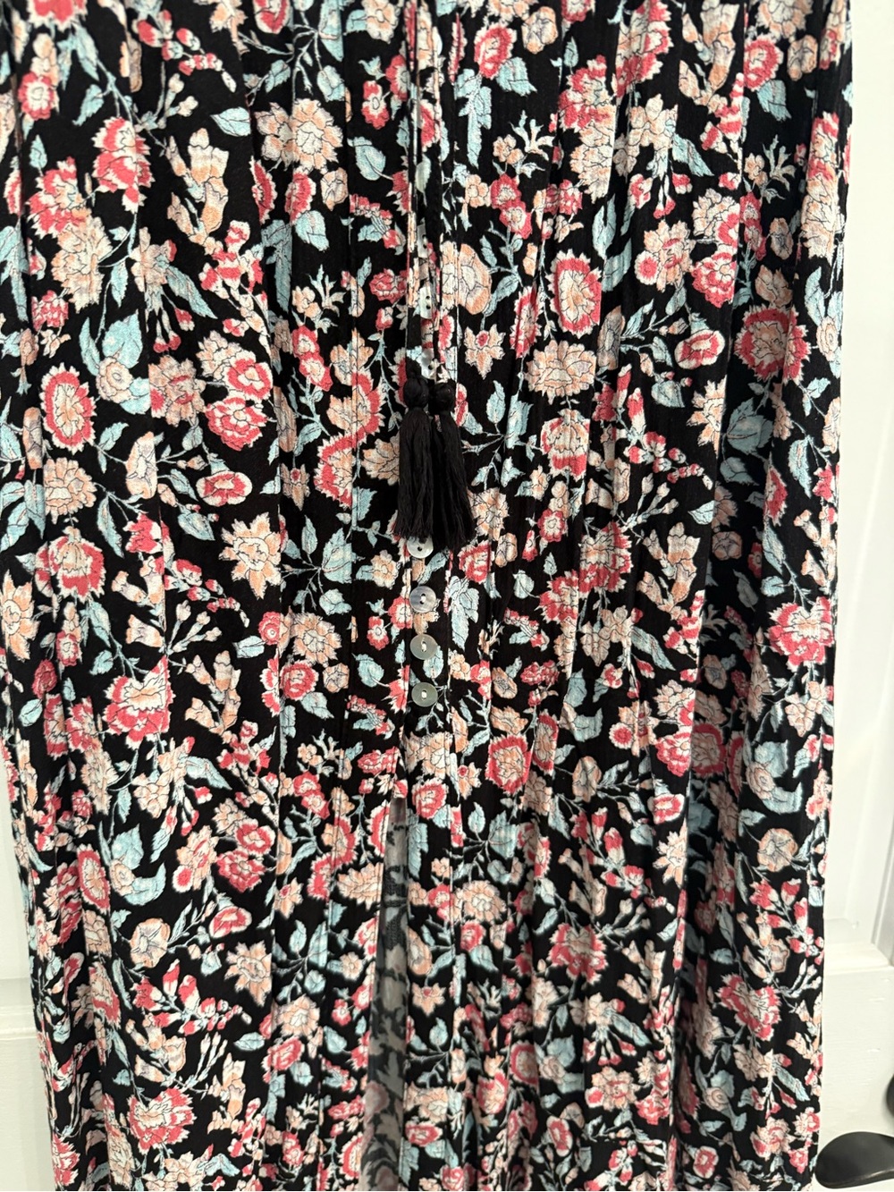Cynthia Rowley Floral Black Maxi Skirt with Pink Rose Print - Picture 2 of 5